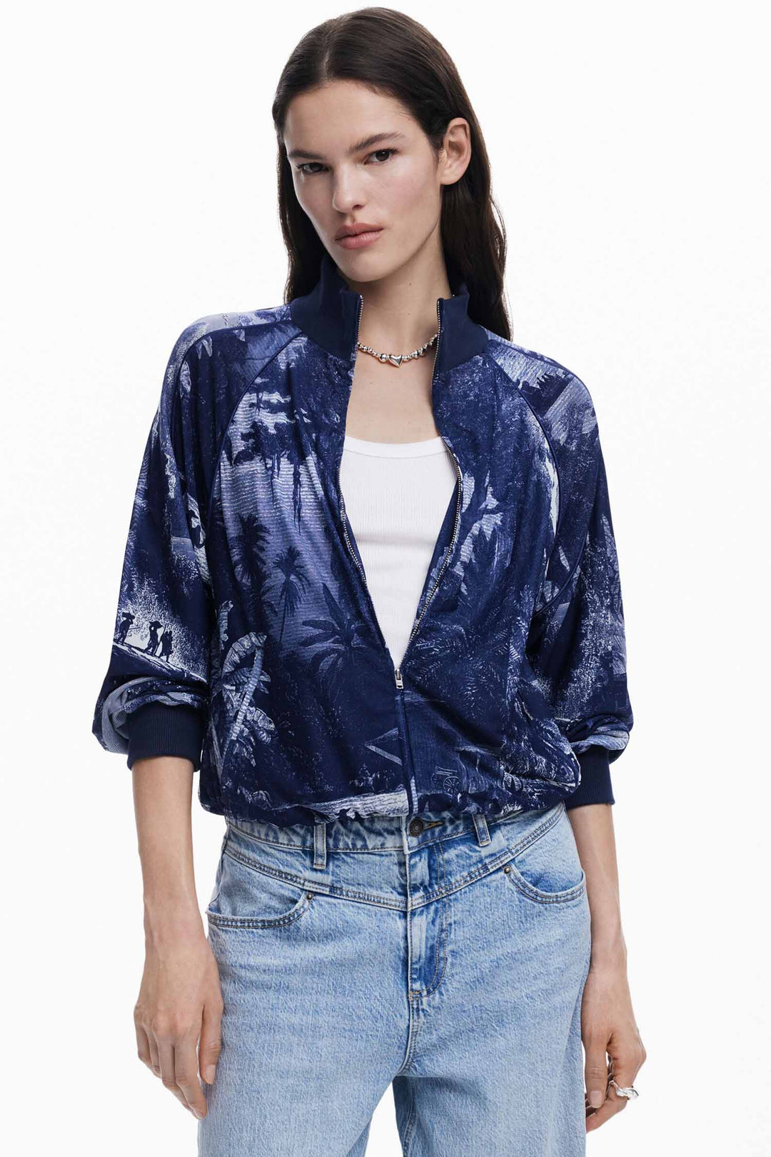 Landscape Print Zip Sweatshirt Jacket