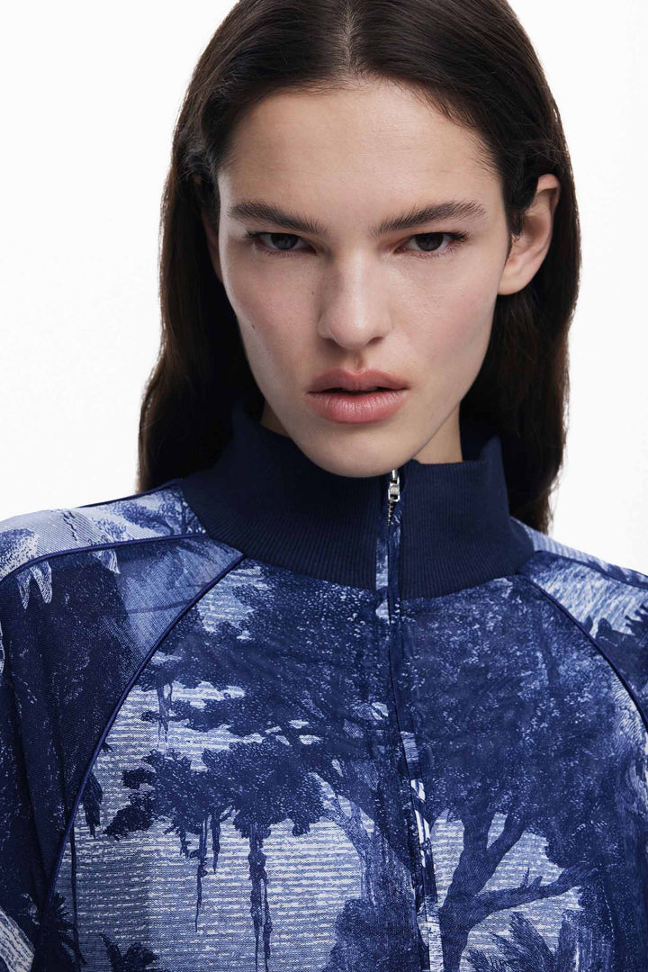 Landscape Print Zip Sweatshirt Jacket