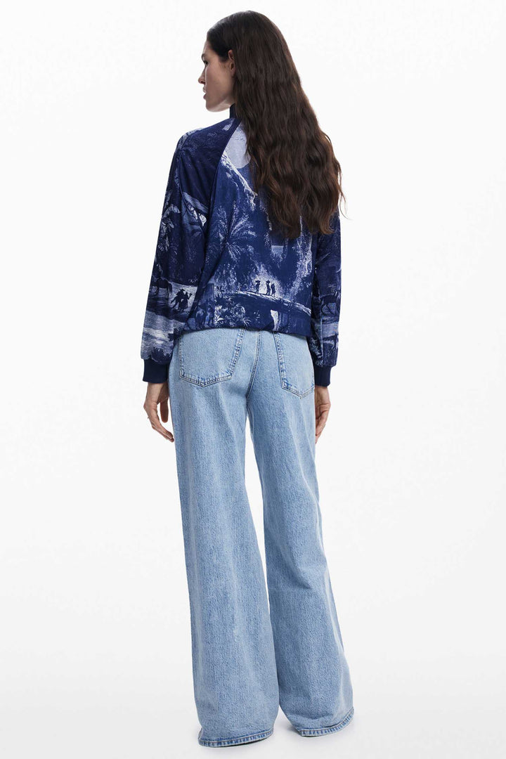 Landscape Print Zip Sweatshirt Jacket