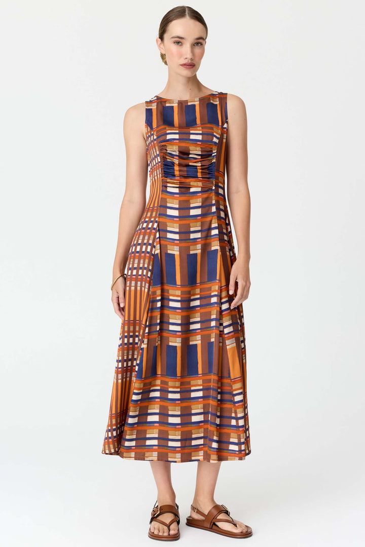 Lattice Gathered Dress in Amber Check