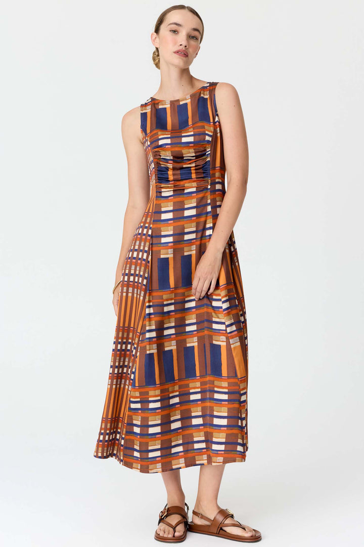 Lattice Gathered Dress in Amber Check