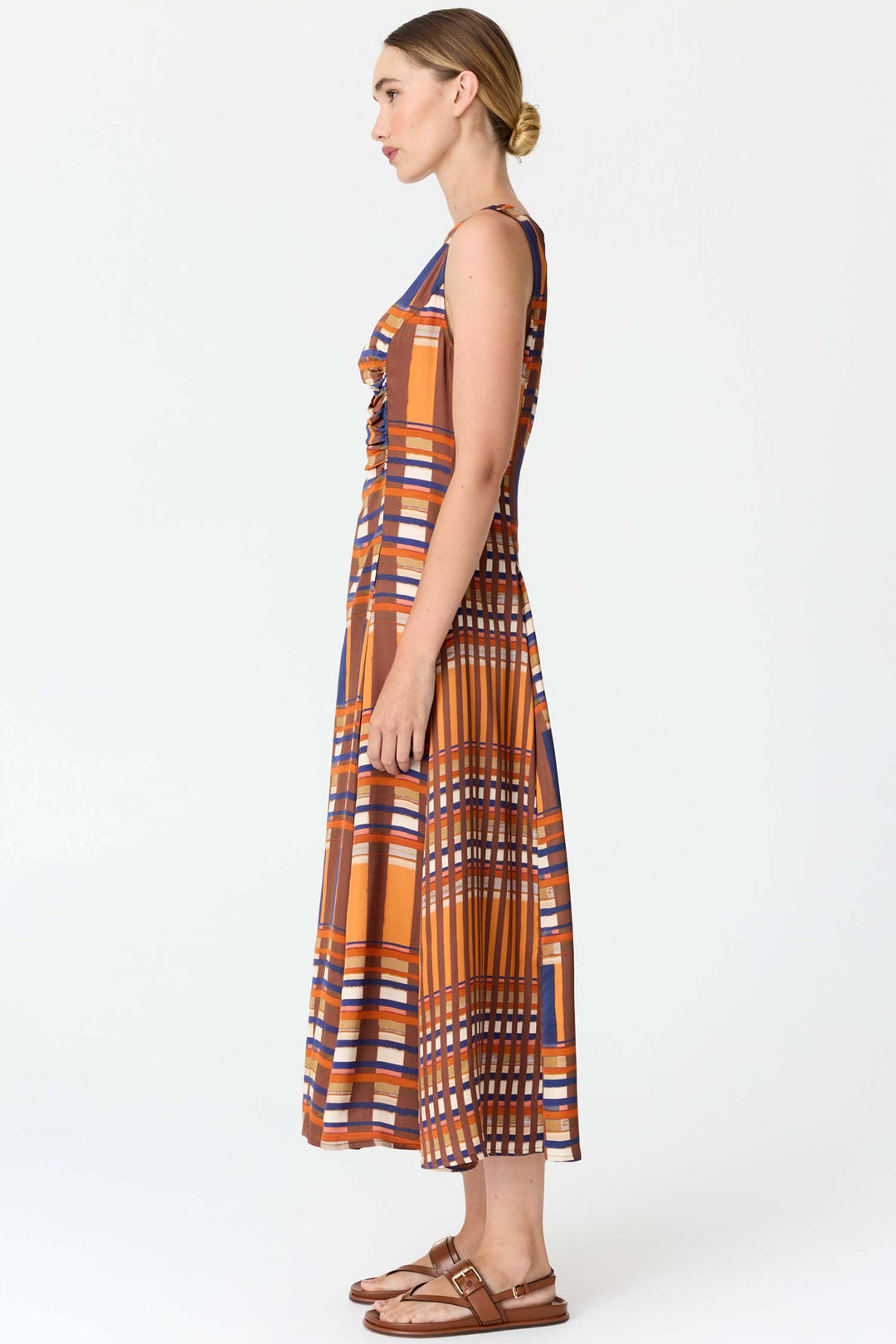 Lattice Gathered Dress in Amber Check