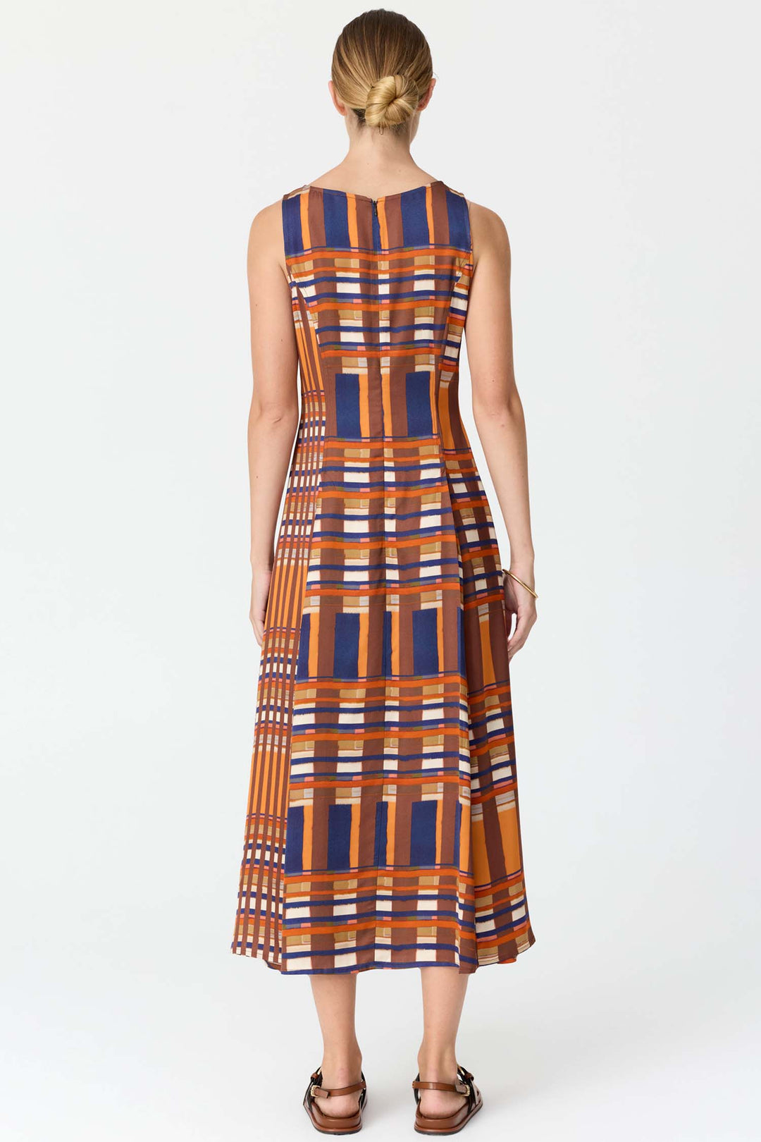 Lattice Gathered Dress in Amber Check