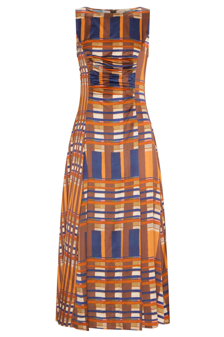 Lattice Gathered Dress in Amber Check