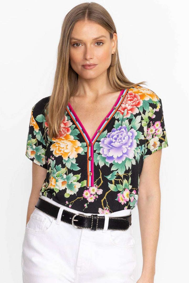 Le Jardin Fav Button Neck Tee