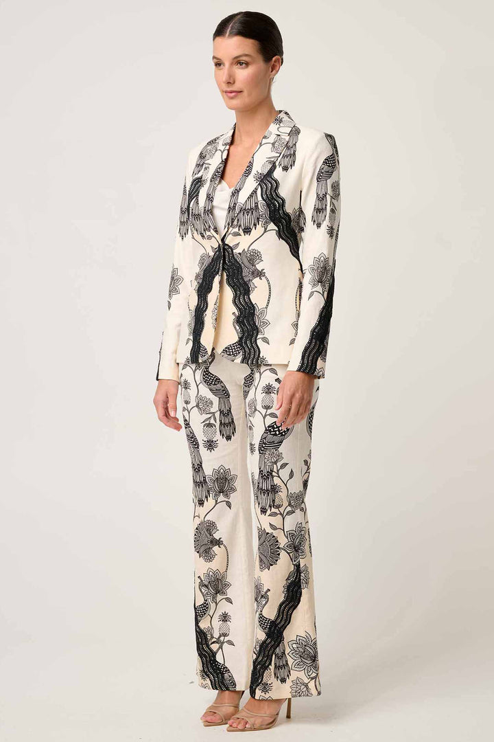 Leandro Contrast Lace Stretch Blazer in Imperial Stone