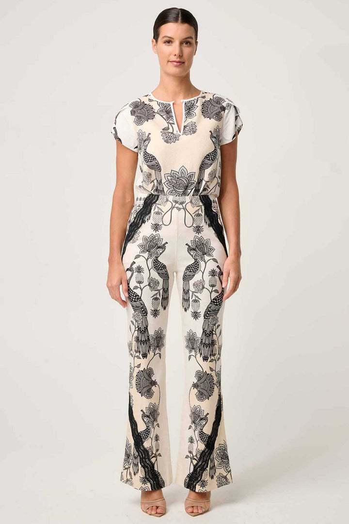 Leandro Contrast Lace Stretch Pant in Imperial Stone