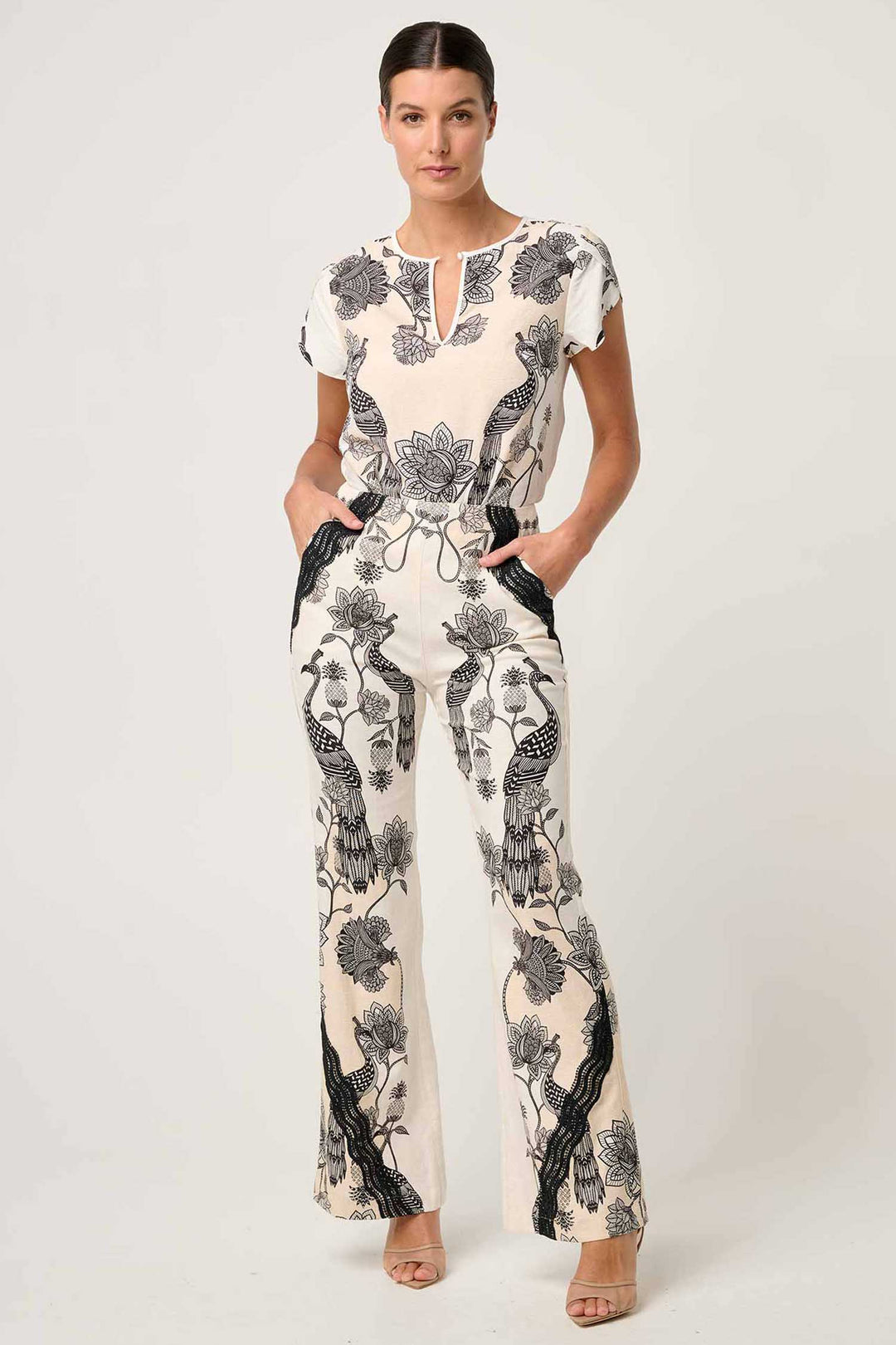 Leandro Contrast Lace Stretch Pant in Imperial Stone
