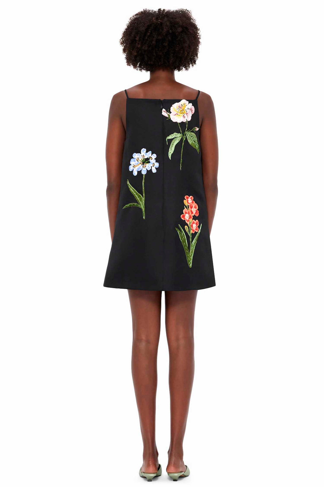 Leia Embroidery Mini Dress - Botanical Print in Ebony