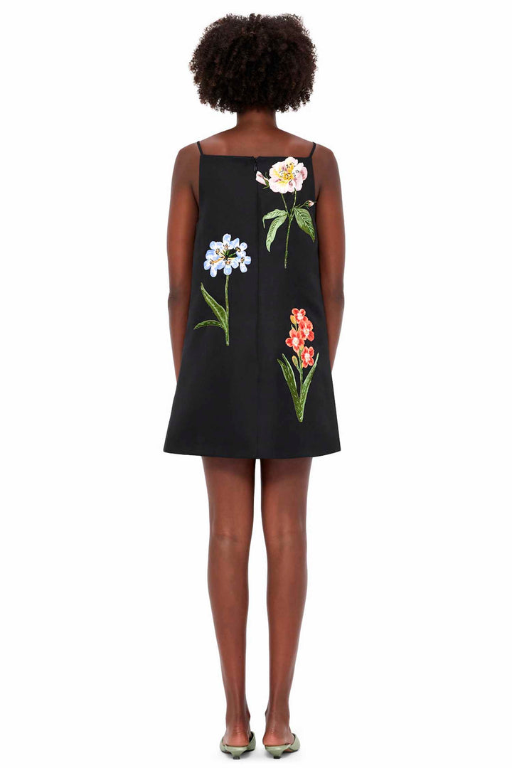 Leia Embroidery Mini Dress - Botanical Print in Ebony