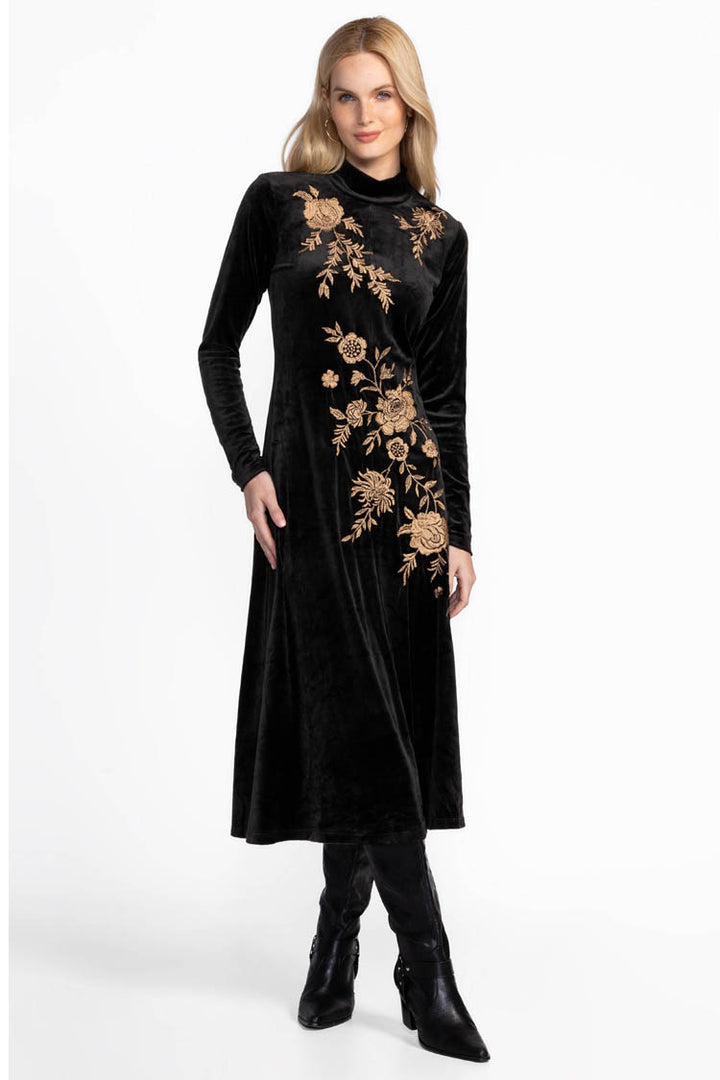 Lenon Stretch Velvet Mock Neck Dress