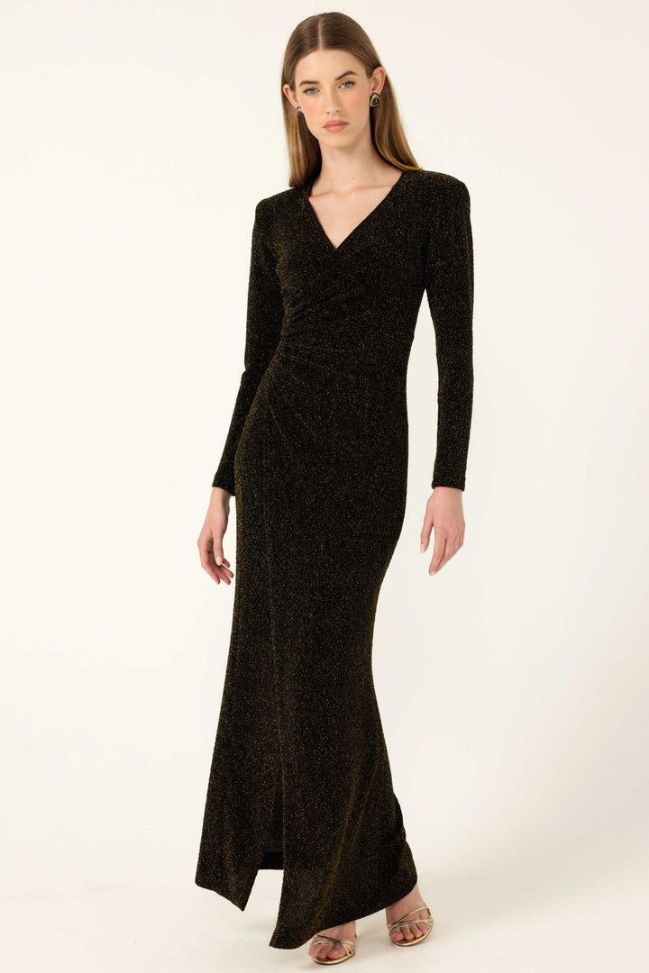 Lenora Maxi Dress in Black Gold