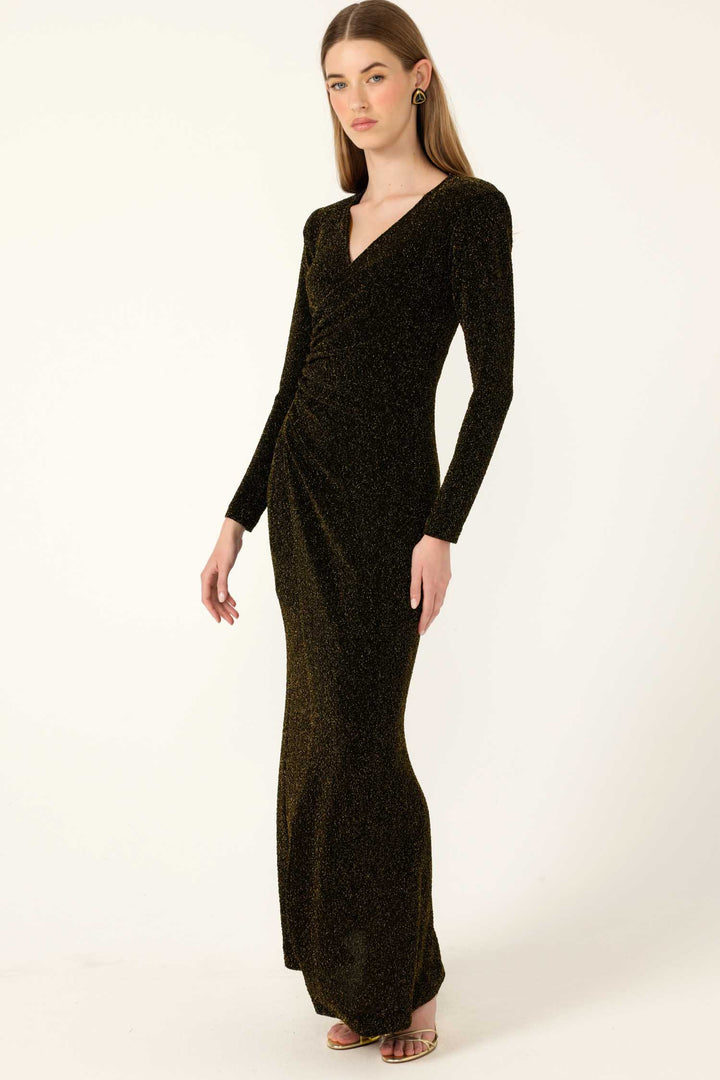 Lenora Maxi Dress in Black Gold