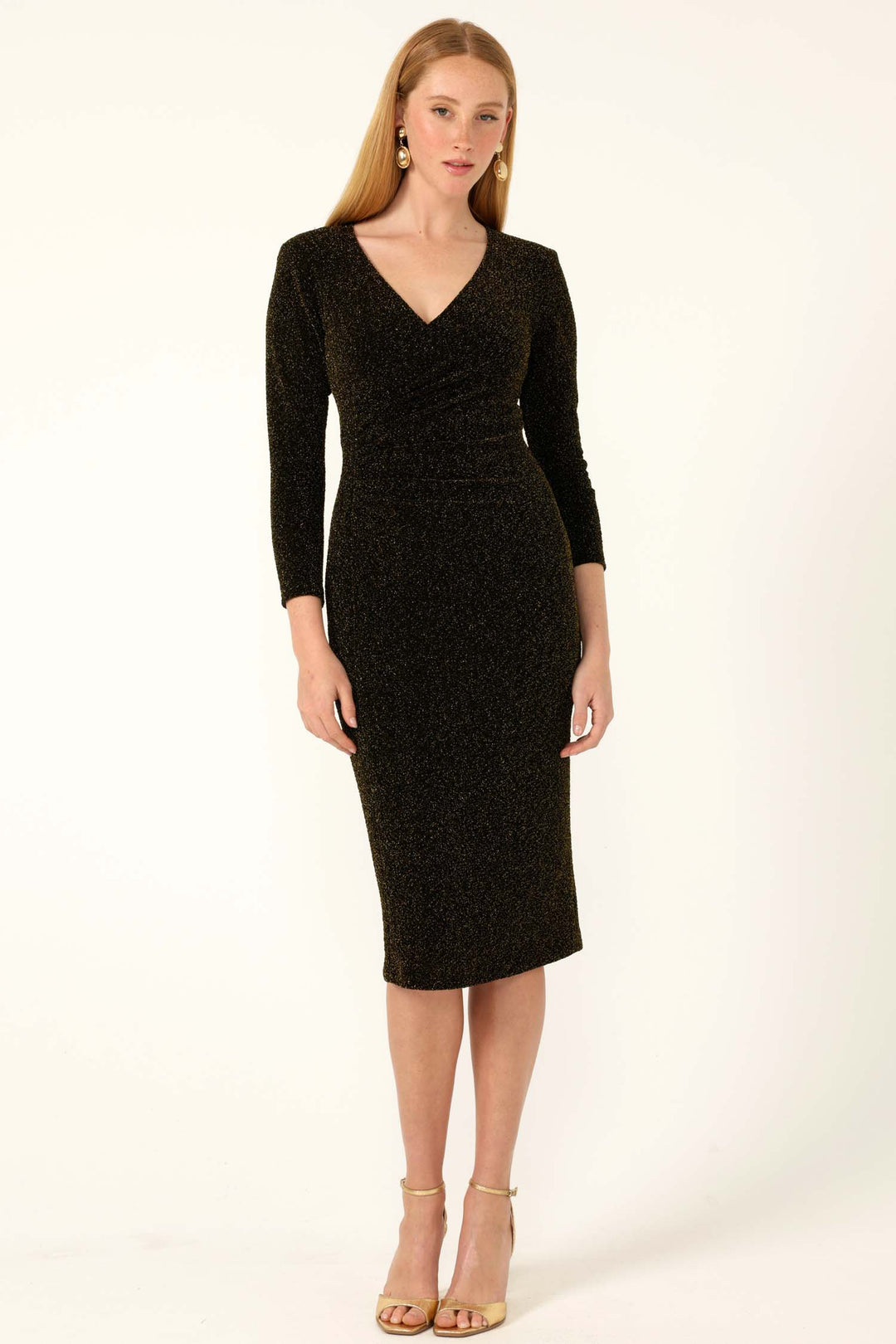 Lenora Midi Dress in Black Gold