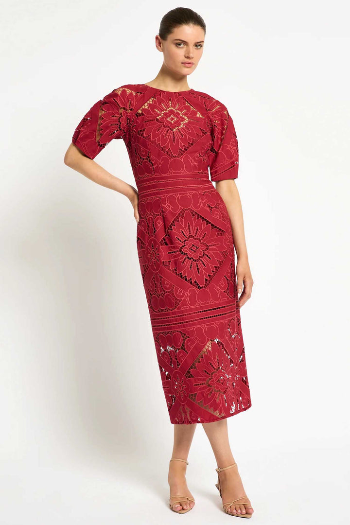 Letitia Midi Dress in Garnet