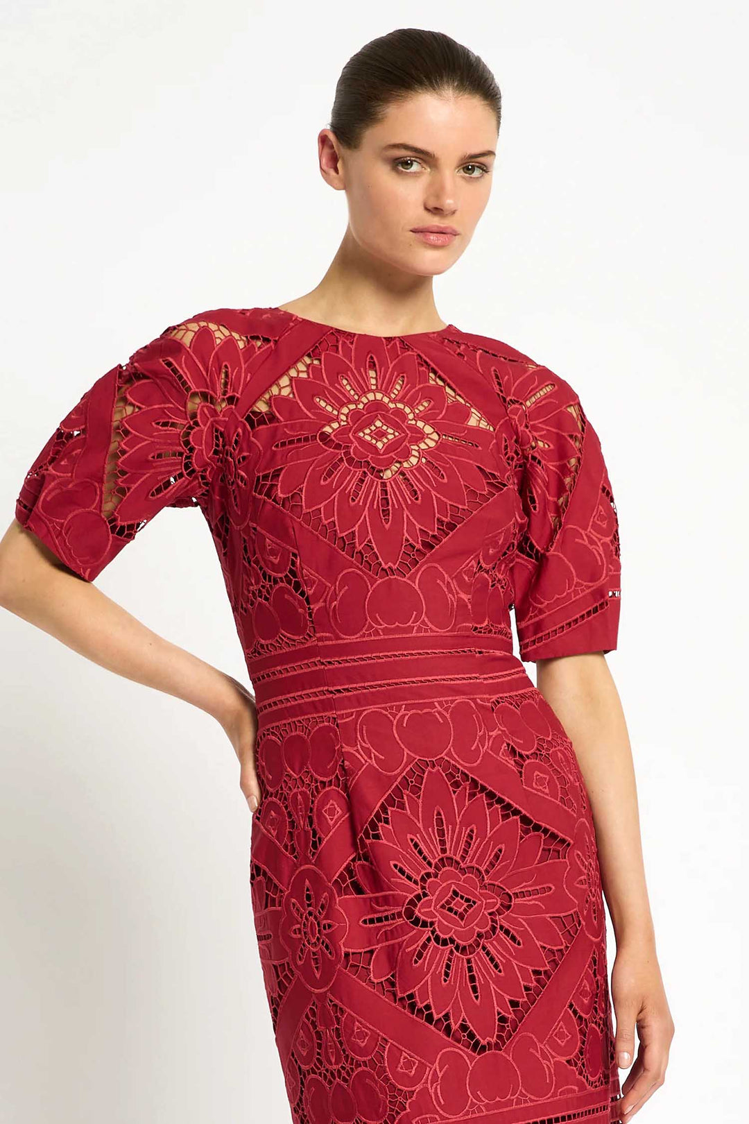 Letitia Midi Dress in Garnet