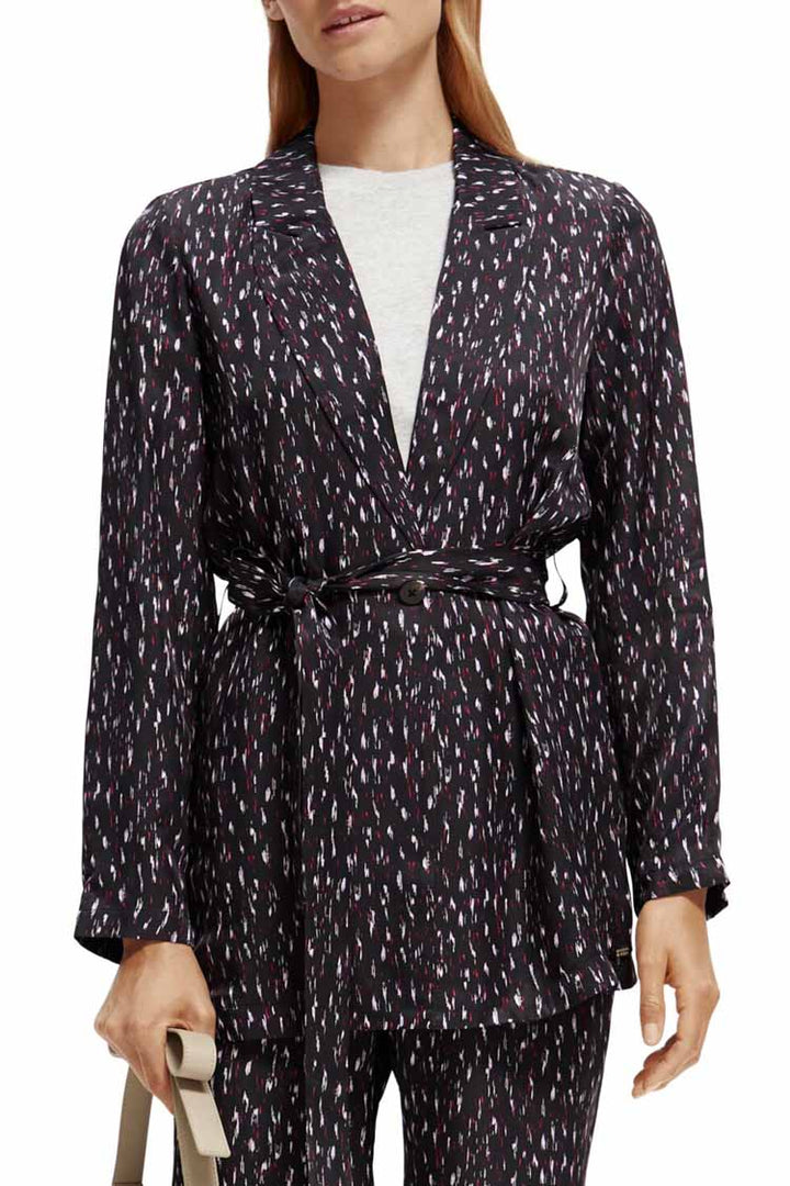 Lightweight Printed Belted Blazer in Ikat Rain | FINAL SALE