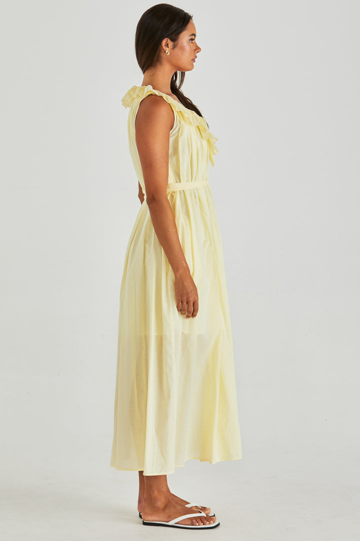 Lilla Ruffled Neck Dress in Butter Yellow