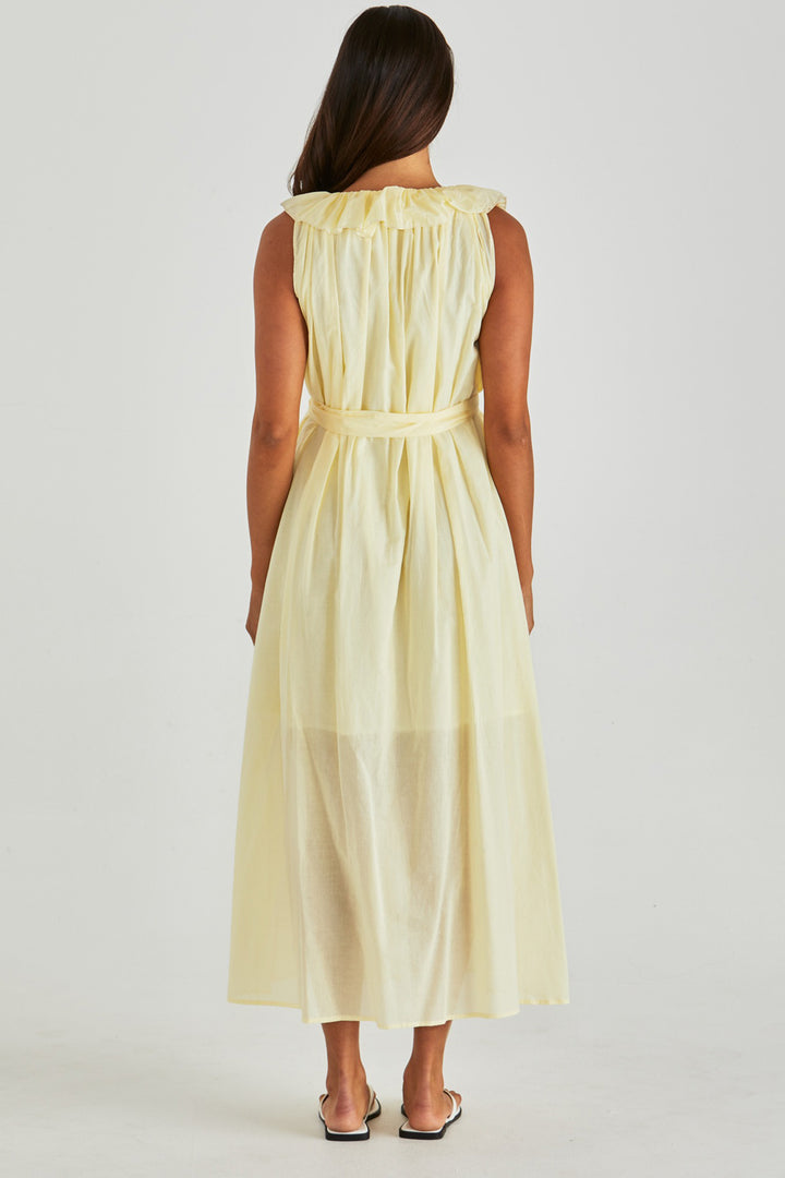 Lilla Ruffled Neck Dress in Butter Yellow