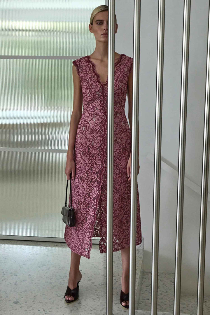 Lily A-Line Midi Dress in Garnet Blush