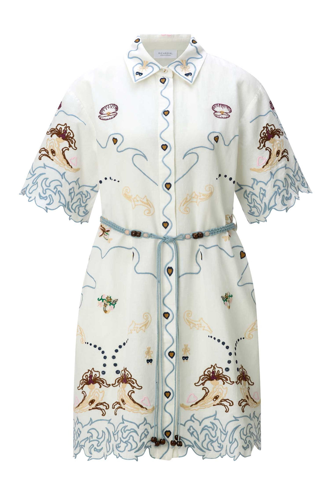 Linen Mix Embroidery Mini Dress in Pearl White