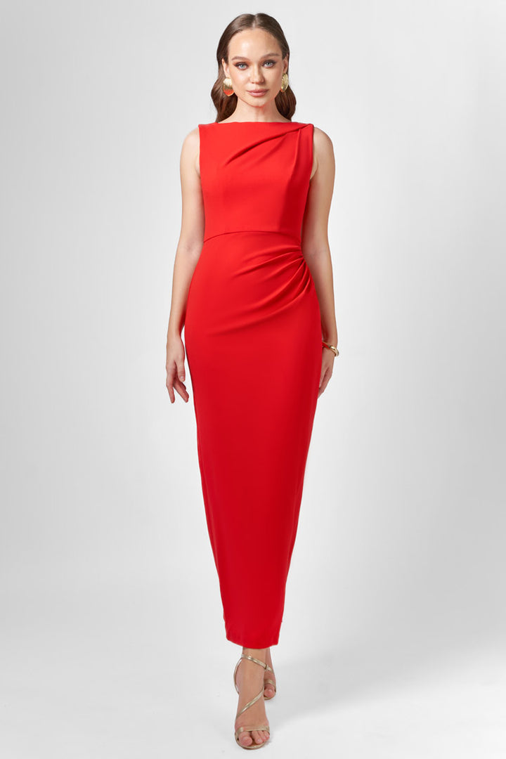 Livia High Neck Maxi in Cherry Red