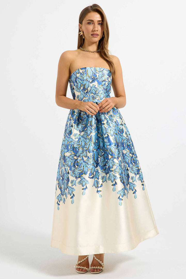 Lola Strapless Midi Dress in Bluebell Floral