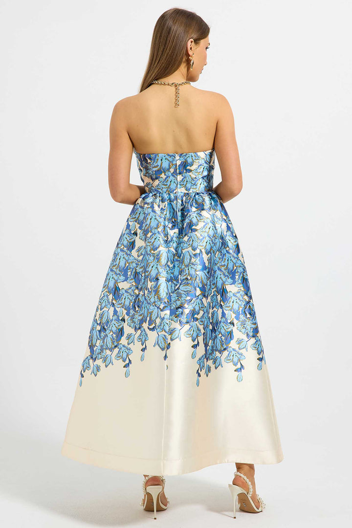 Lola Strapless Midi Dress in Bluebell Floral