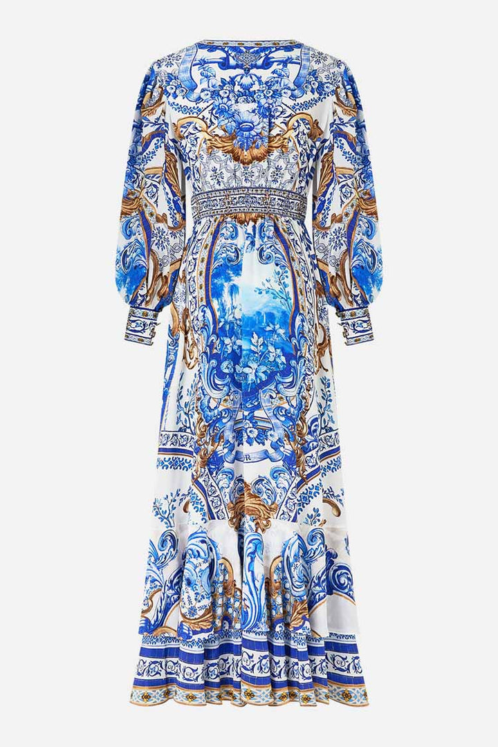Long Button Front Dress in Azul Adventures
