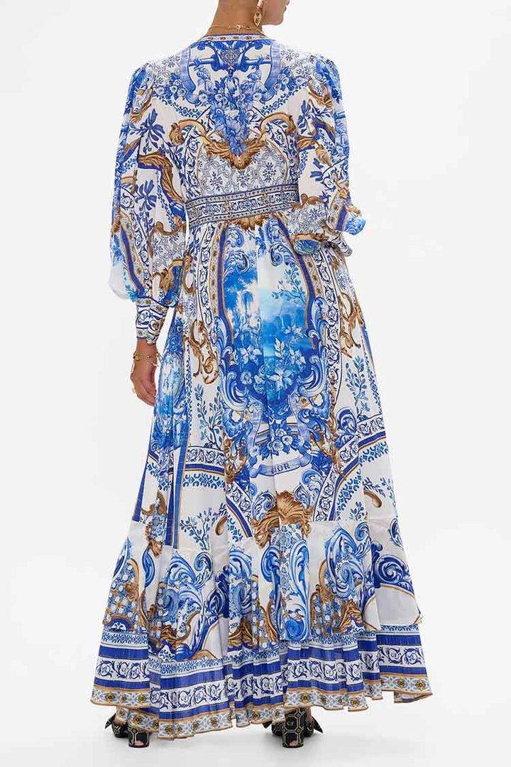 Long Button Front Dress in Azul Adventures
