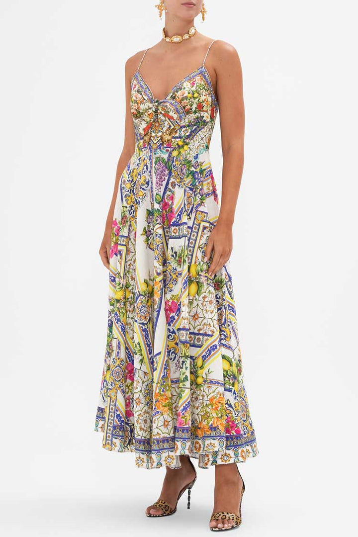 Long Dress w Tie Front in Amalfi Amore