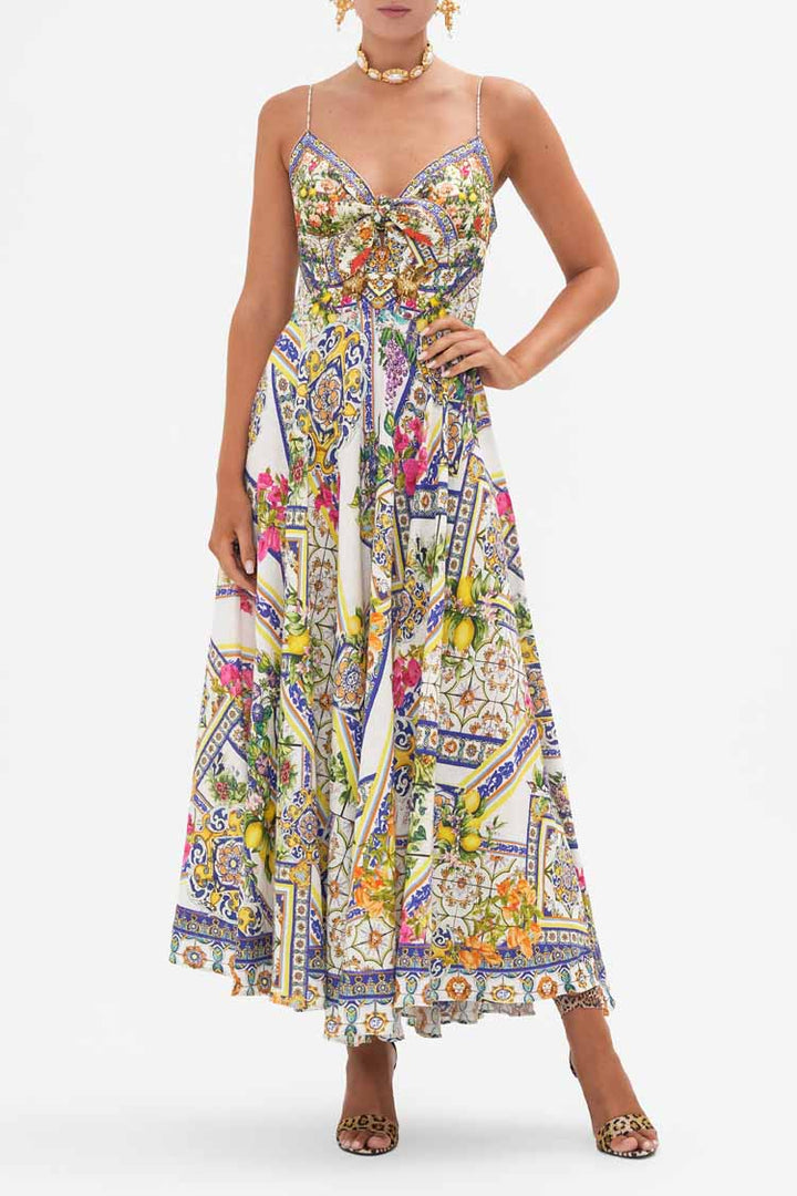 Long Dress w Tie Front in Amalfi Amore
