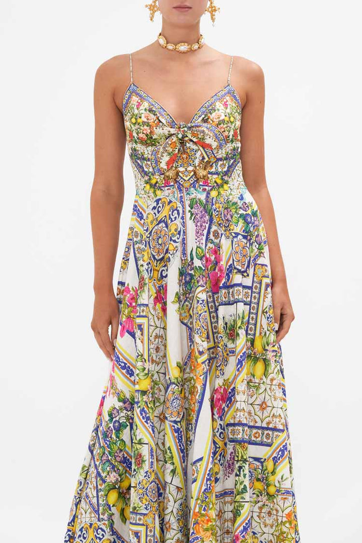 Long Dress w Tie Front in Amalfi Amore