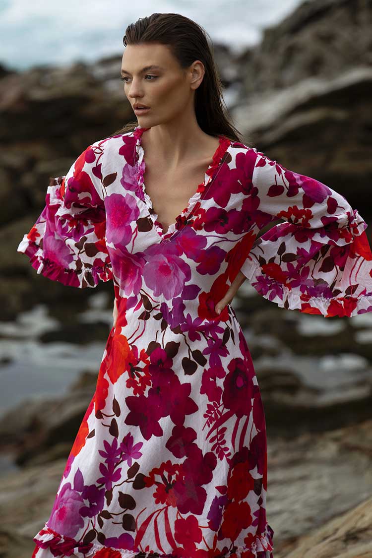 Long Indi Dress in Flamenco Pink