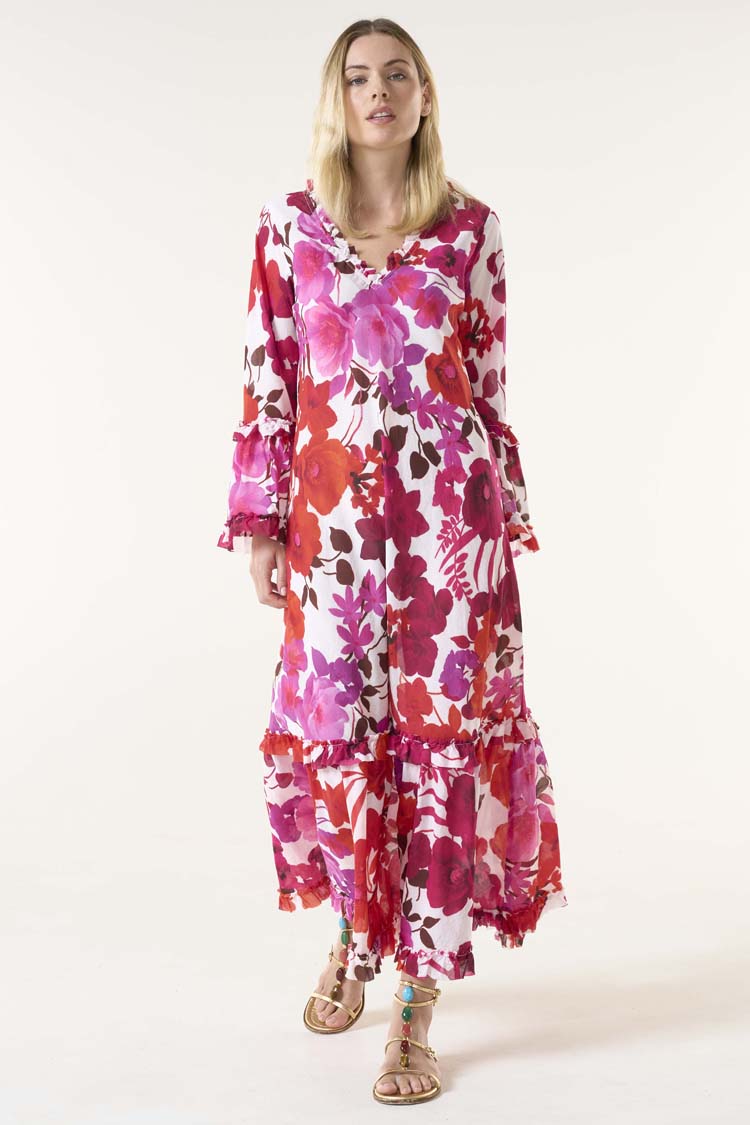 Long Indi Dress in Flamenco Pink
