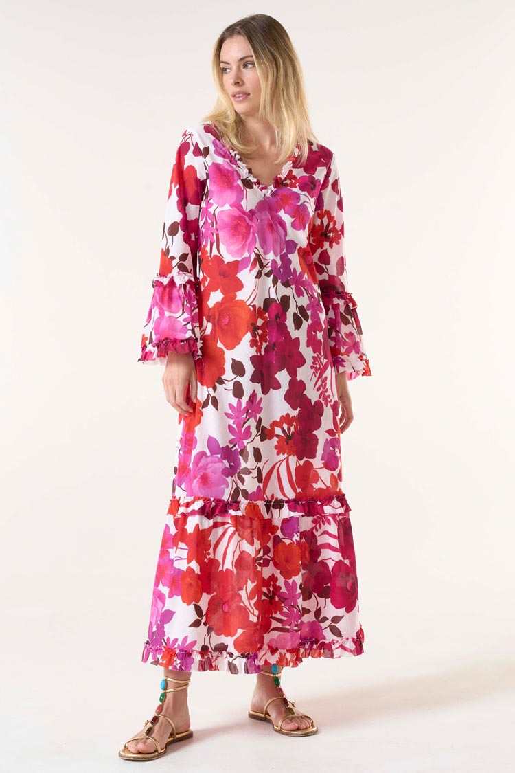 Long Indi Dress in Flamenco Pink