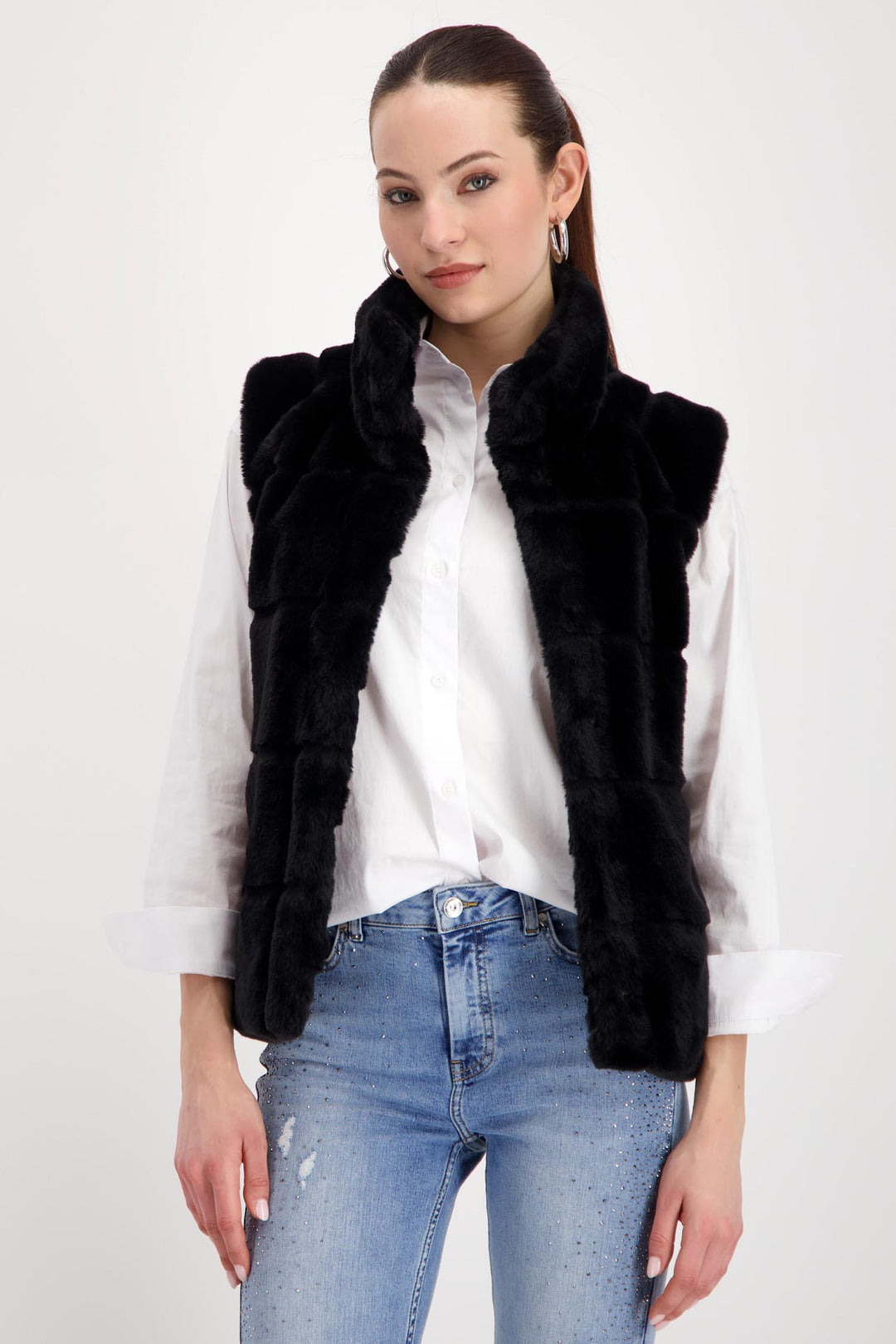 Long Line Faux Fur Vest in Black