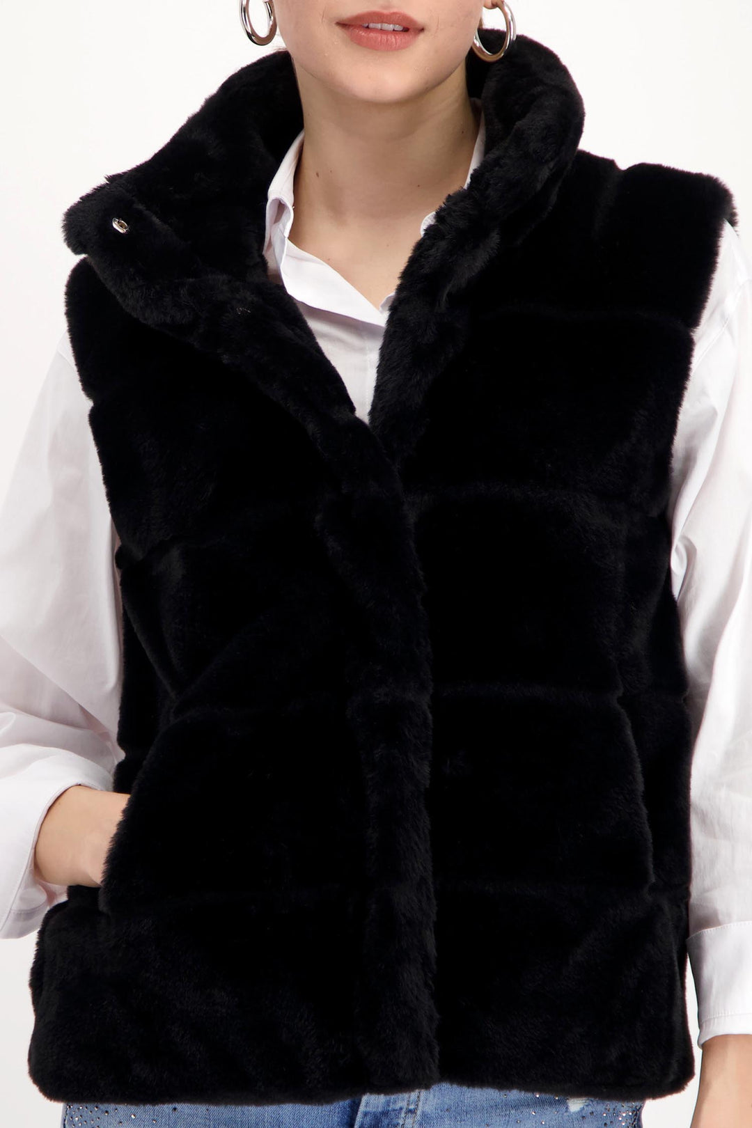 Long Line Faux Fur Vest in Black