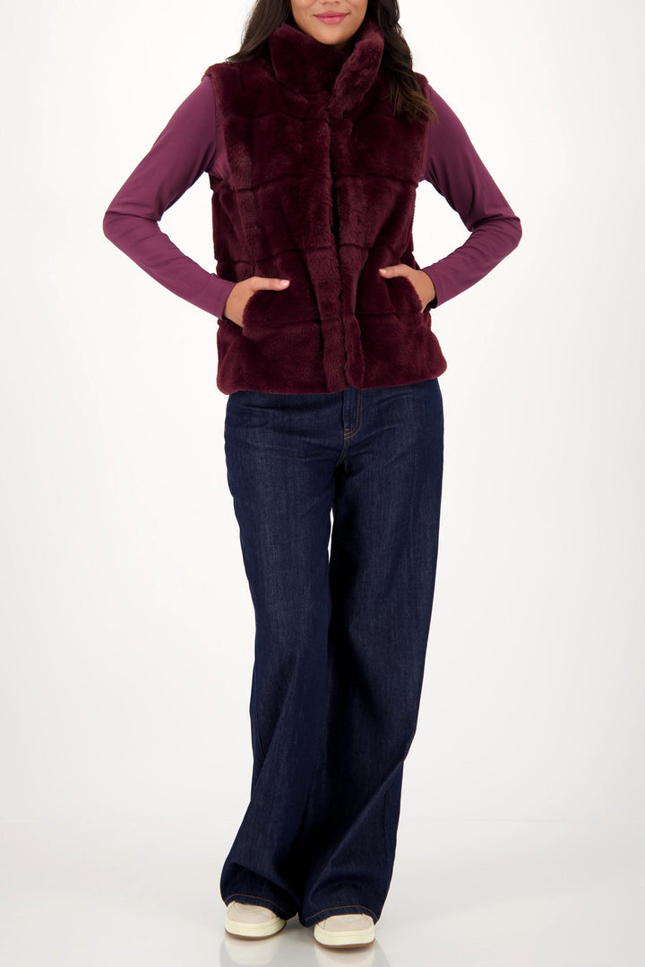 Long Line Faux Fur Vest in Bordeaux