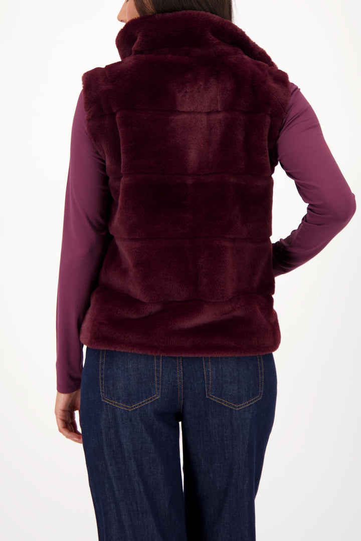 Long Line Faux Fur Vest in Bordeaux