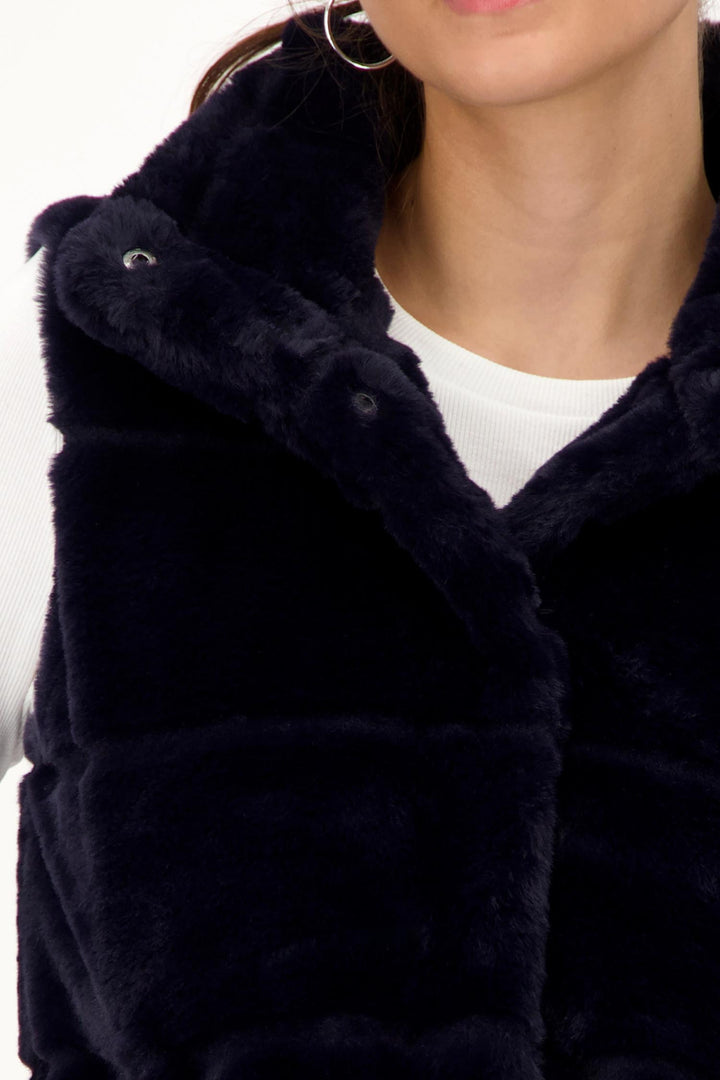 Long Line Faux Fur Vest in Navy Night Sky