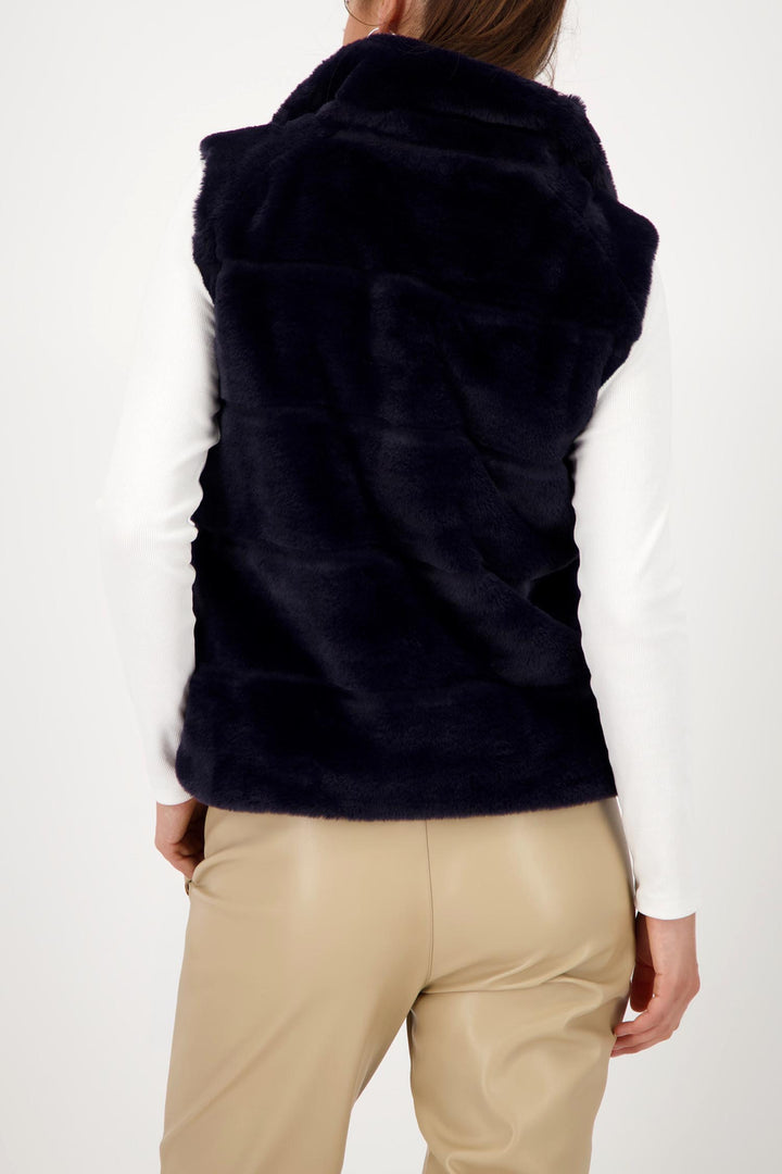 Long Line Faux Fur Vest in Navy Night Sky