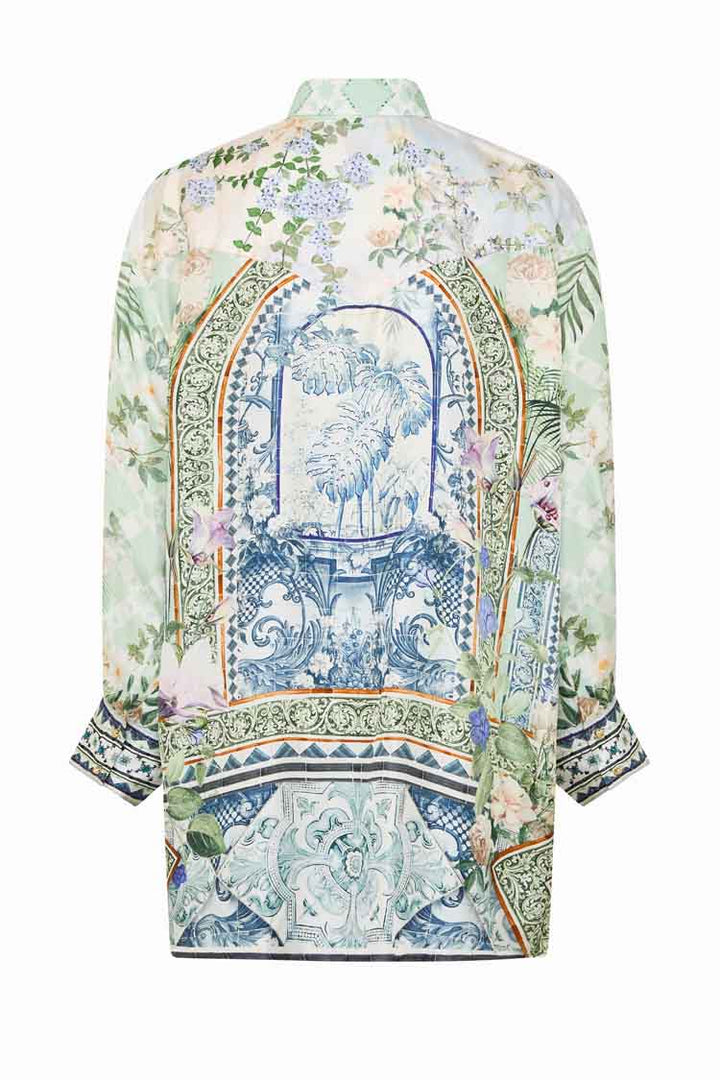 Long Line Shirt with Yoke and Button Detail in Jardim Party