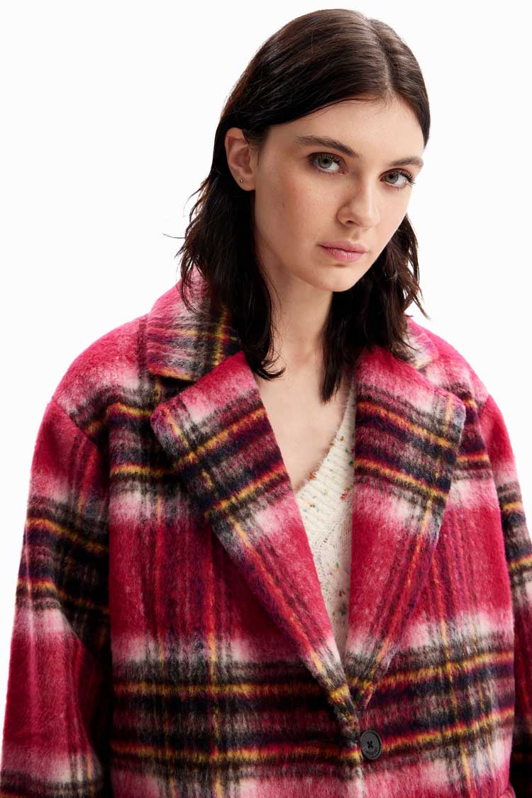 Long Plaid Wool Coat