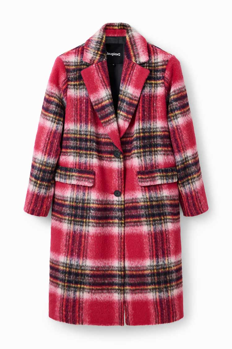 Long Plaid Wool Coat