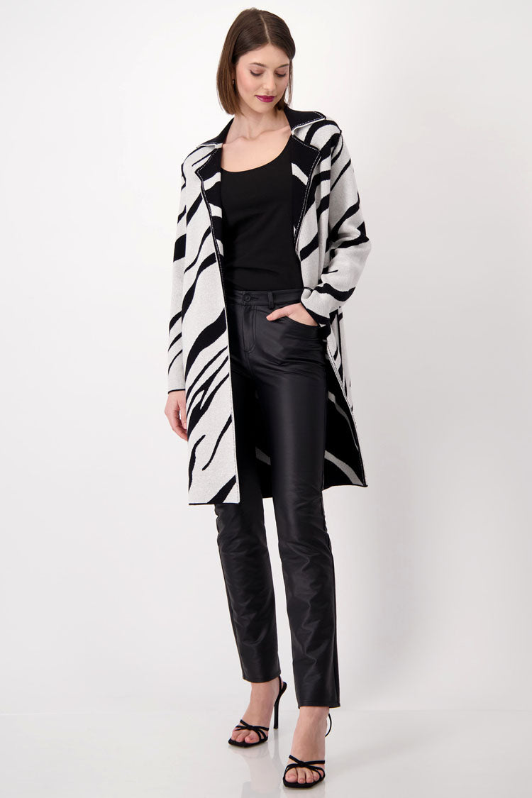 Long Reversible Zebra Knit Cardigan