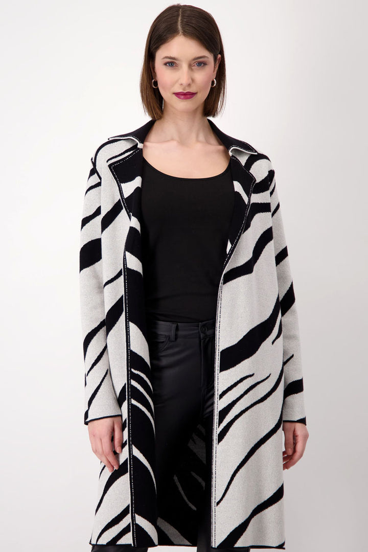 Long Reversible Zebra Knit Cardigan