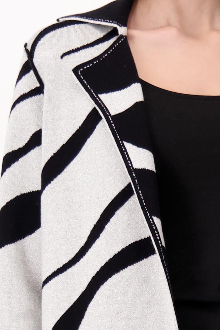 Long Reversible Zebra Knit Cardigan
