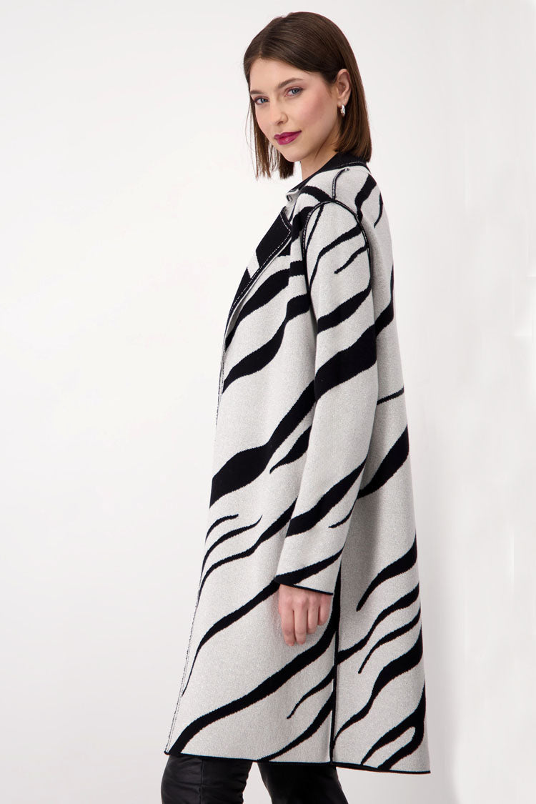 Long Reversible Zebra Knit Cardigan