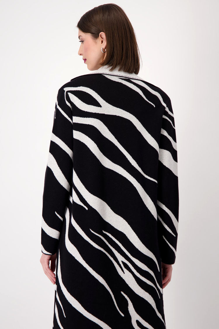 Long Reversible Zebra Knit Cardigan